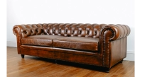 Sofá Chesterfield de piel de 3 plazas marrón vintage reposabrazos con tachuelas