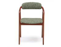 Chaise scandinave bois teinte merisier assise tissu beige chiné vert
