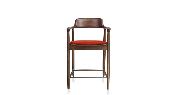 Taburete de bar h60 cm madera tinte natural asiento tejido naranja quemado
