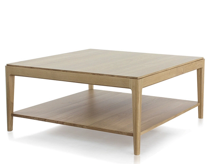 Mesa de centro cuadrada de roble con estante tinte natural 100x100 cm