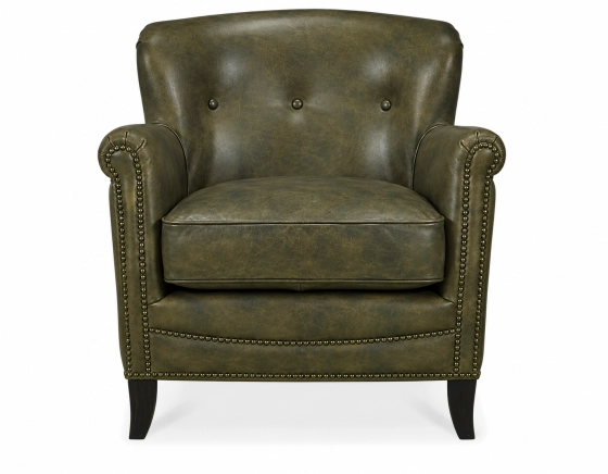 Fauteuil club cuir vert olive accoudoirs cloutés