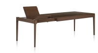 Extendable table for 8 to 14 people in oak with dark brown stained wood top and extensions 210x100 cm