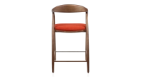 Tabouret de bar H60 cm bois teinte marron foncé et tissu orange brulé