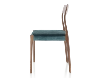 Chaise scandinave bois teinte marron foncé assise tissu velours bleu pétrole