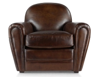 Sillón club de piel marrón intenso reposabrazos ribete