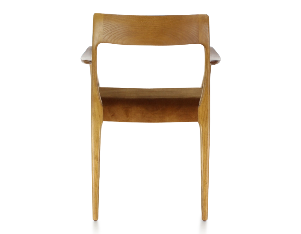 Scandinavian armchair with armrests cherry-stained wood, bronze velvet seat