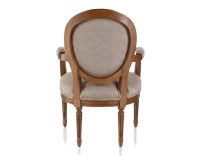 Fauteuil ancien style Louis XVI bois teinte ancienne et tissu chiné beige, gris et orange