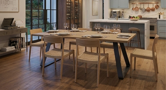 Table salle a manger 8 personnes en chêne massif et piètement métal 160x100 cm