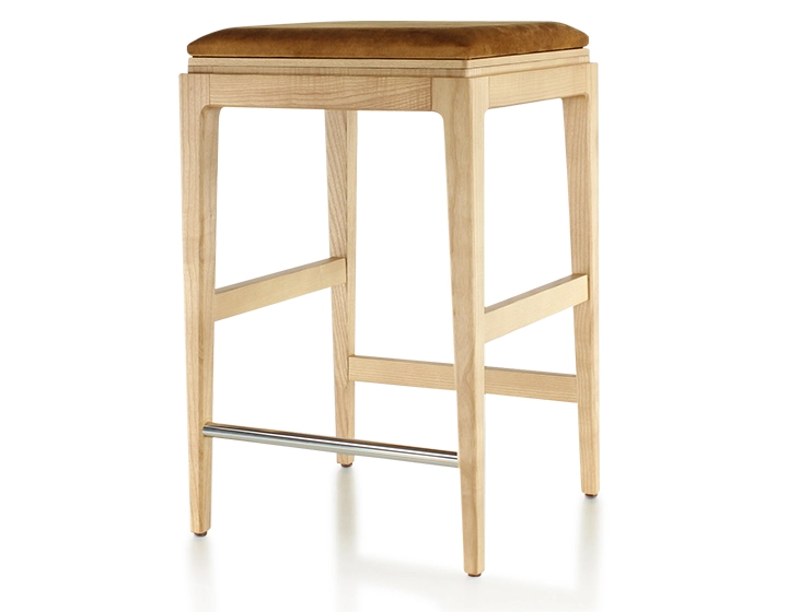 H60 cm designer bar stool wood natural tint seat bronze velvet fabric