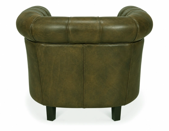 Fauteuil chesterfield cuir vert olive accoudoirs cloutés