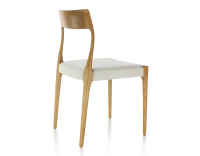 Chaise scandinave bois teinte merisier assise tissu beige naturel