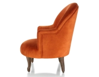 Fauteuil crapaud avec accoudoirs pieds bois teinte noyer et tissu velours terracotta