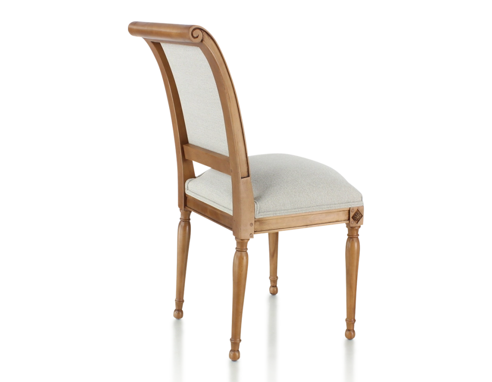Antique Directoire style chair wood stained antique and natural beige fabric