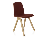 Upholstered oak designer chair natural wood stain burgundy fabric seat