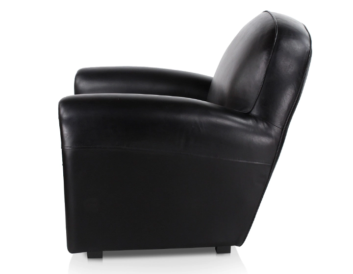 Fauteuil club cuir noir accoudoirs cloutés