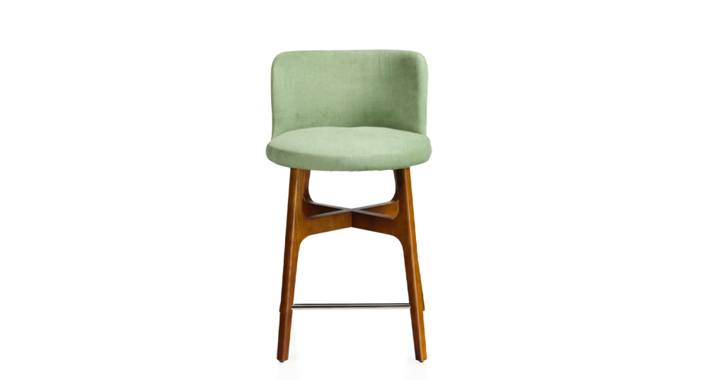 Tabouret de bar h60 cm bois teinte merisier assise tissu vert