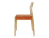 Chaise scandinave bois teinte merisier assise tissu velours terracotta