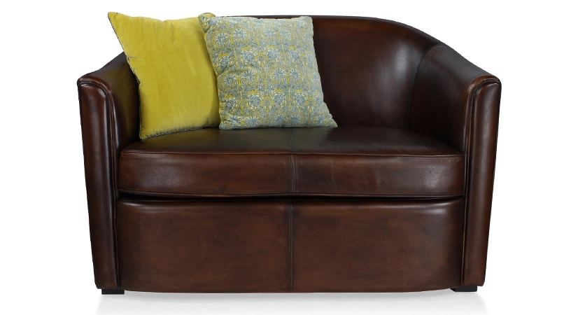 2 seater leather club sofa dark brown