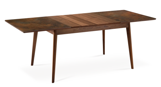 Mesa extensible SUPER PARENT avec bois teinte naturelle et plateau céramique brun oxydé