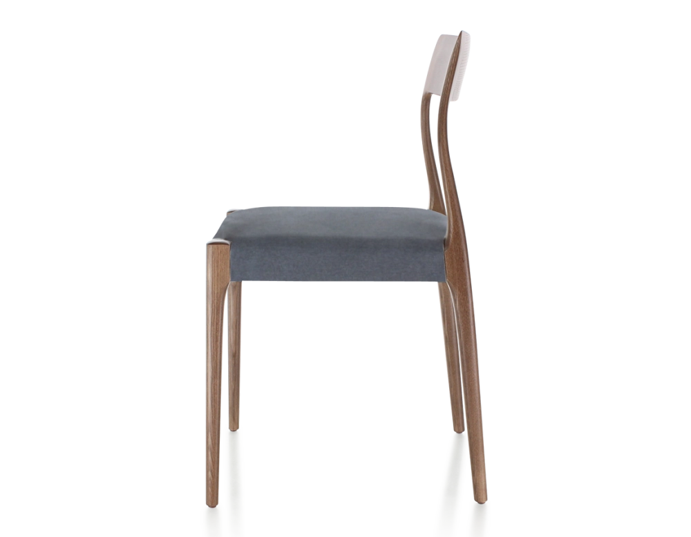Silla escandinava madera tintada marrón oscuro asiento tejido gris