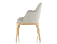 Chaise design avec accoudoirs bois teinte naturelle et tissu beige naturel