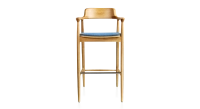 Taburete de bar h80 cm madera tinte natural asiento tejido azul vaquero