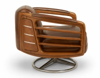 Fauteuil club pivotant bois et cuir marron vintage