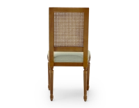 Chaise ancienne style Louis XVI dossier canné assise tissu vert sauge
