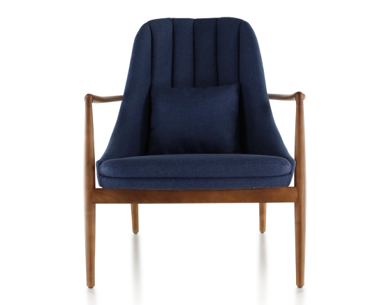 Sillón de diseño madera tintada cerezo y tejido azul marino