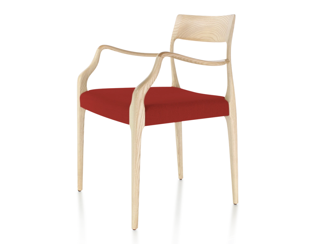 Chaise scandinave avec accoudoirs bois teinte naturelle assise tissu bordeaux