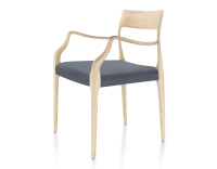 Scandinavian armchair with armrests natural tint wood, grey fabric seat