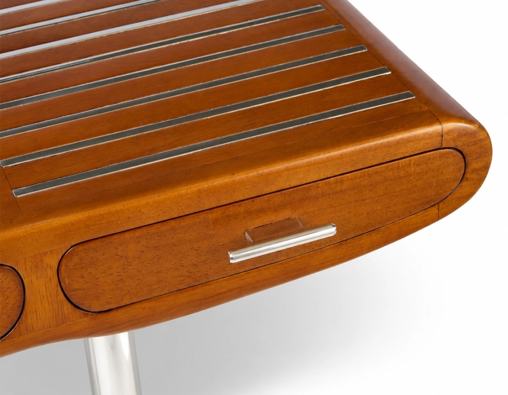 Consola art déco de dos cajones métal et bois teinte merisier