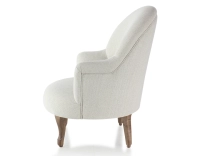 Fauteuil crapaud avec accoudoirs pieds bois teinte noyer et tissu beige naturel