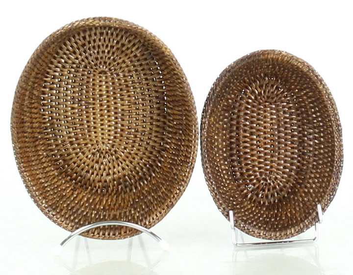 Large oval brown rattan bread basket