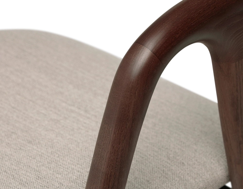 Chaise scandinave bois teinte marron foncé assise tissu beige naturel