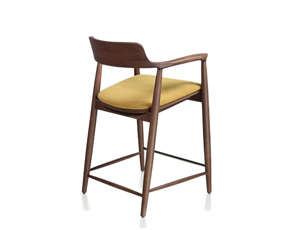 Tabouret de bar h60 cm bois teinte noyer assise tissu jaune