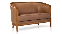Antique 2 seater sofa Cherry-stained wood and hazelnut leather