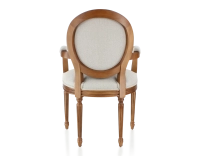 Chaise ancienne style Louis XVI avec accoudoirs bois teinte ancienne et tissu beige naturel