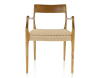 Chaise scandinave avec accoudoirs bois teinte merisier assise corde
