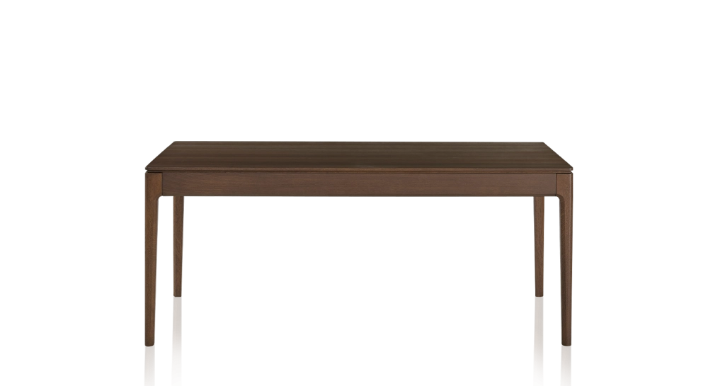 Table extensible en chêne 6 à 10 personnes avec plateau et allonges bois teinte marron foncé 160x100 cm