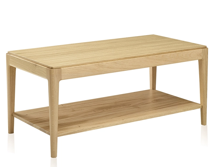 Table basse rectangulaire en chêne avec tablette teinte naturelle 100x50 cm