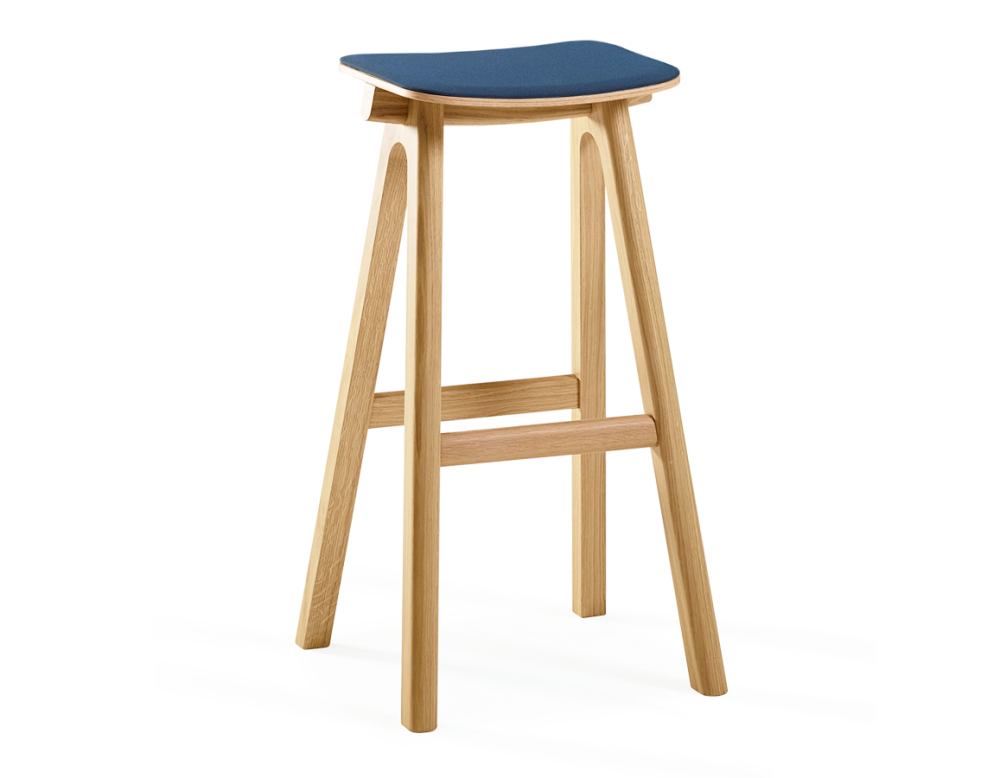 Taburete de bar de roble tapizado H80 cm madera tinte natural asiento tejido azul marino