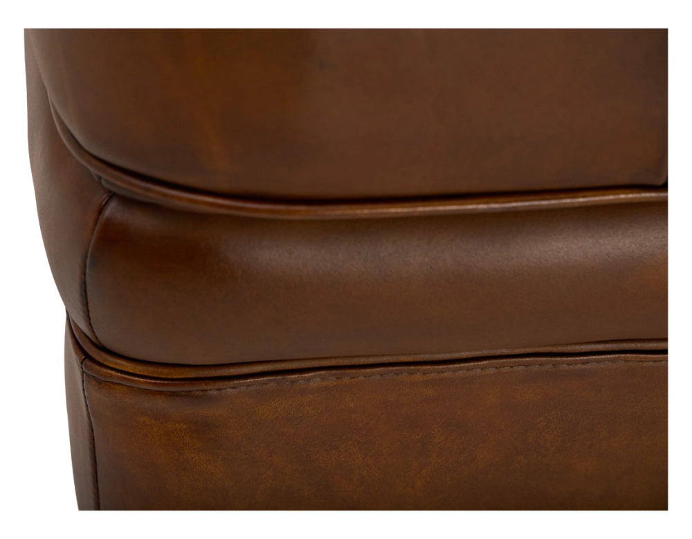 Pouf cuir marron vintage bord clouté