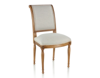 Antique Directoire style chair wood stained antique and natural beige fabric
