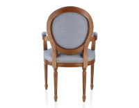 Silla antigua estilo Luis XVI con reposabrazos madera con tinte envejecido y tejido chevron azul