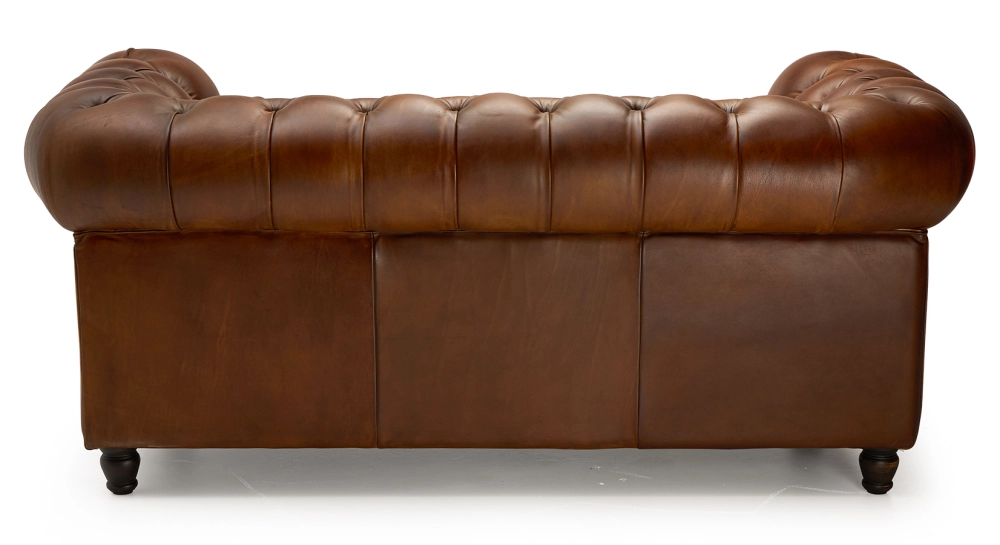 Sofá Chesterfield de piel 2 plazas marrón vintage reposabrazos con tachuelas