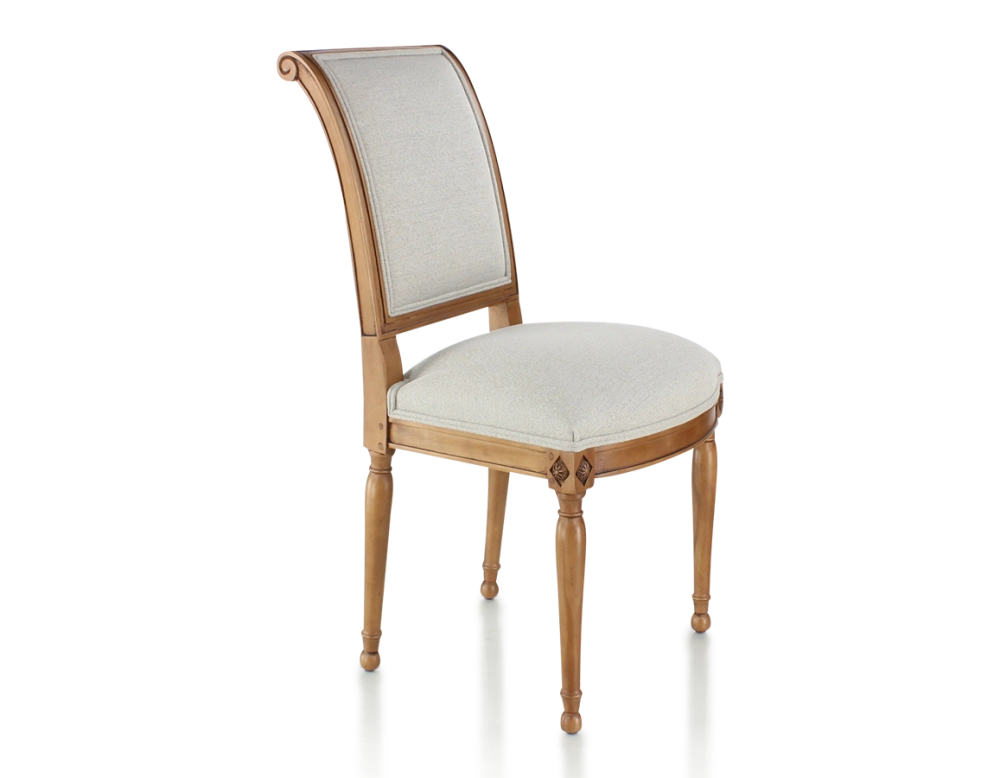 Antique Directoire style chair wood stained antique and natural beige fabric