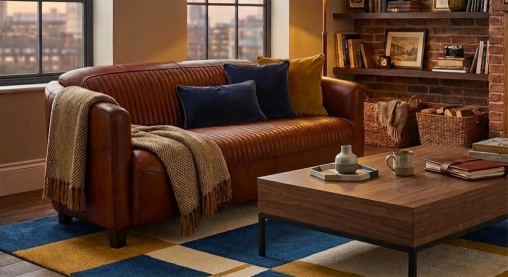 3 seater leather club sofa light brown