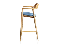 Taburete de bar h80 cm madera tinte natural asiento tejido azul vaquero