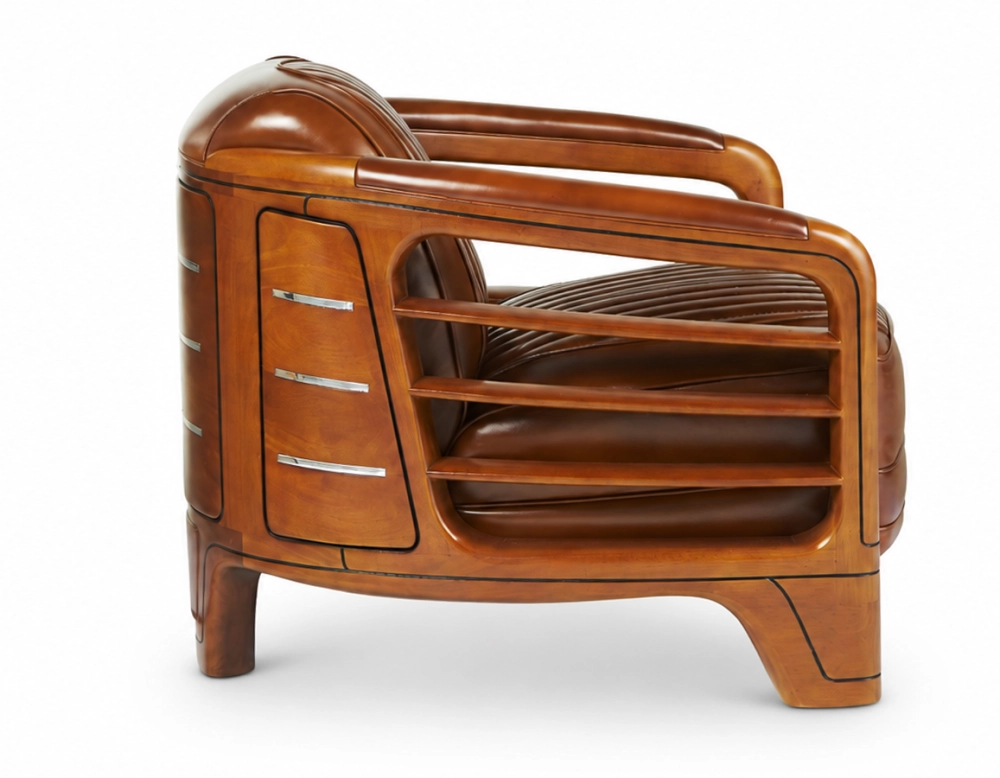 Club armchair in wood and leather marron vintage